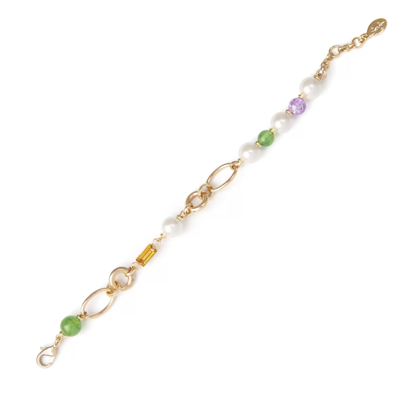 Perno>Sodini Bracciale Catena E Perle Rugiada Verde E Viola