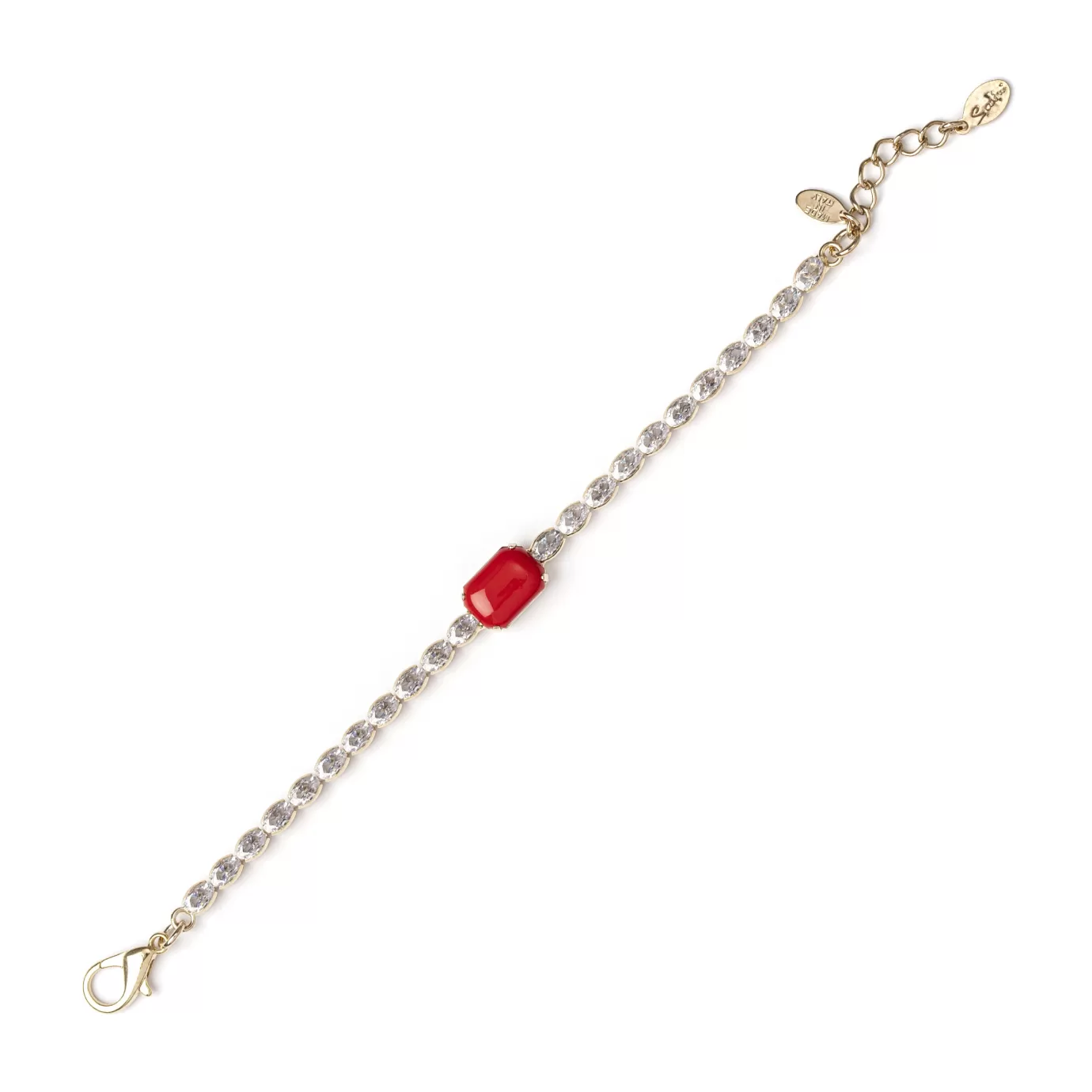 Regolabili>Sodini Bracciale Di Zirconi E Cabochon Faville Rosso