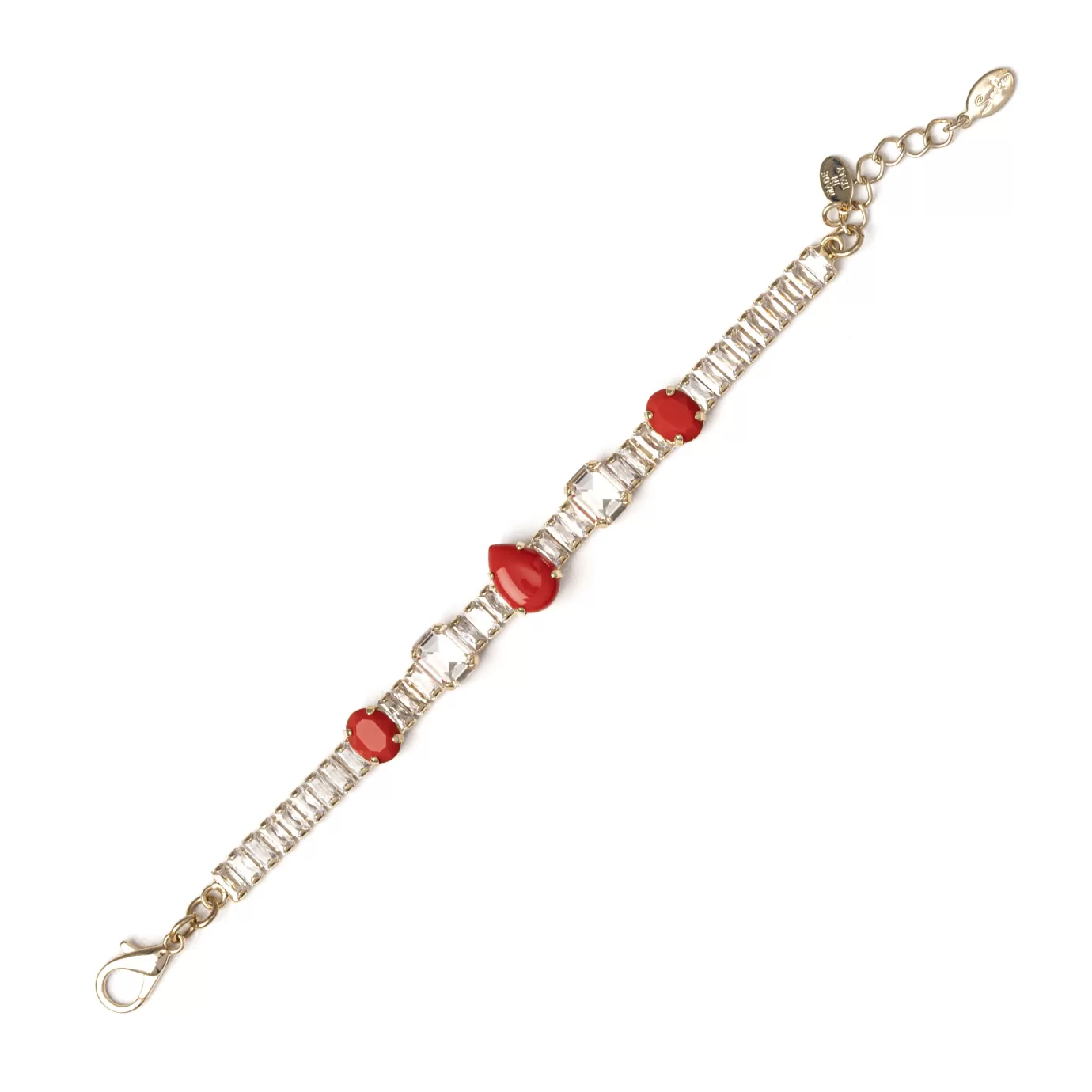 Regolabili>Sodini Bracciale Di Zirconi E Charm Faville Rosso