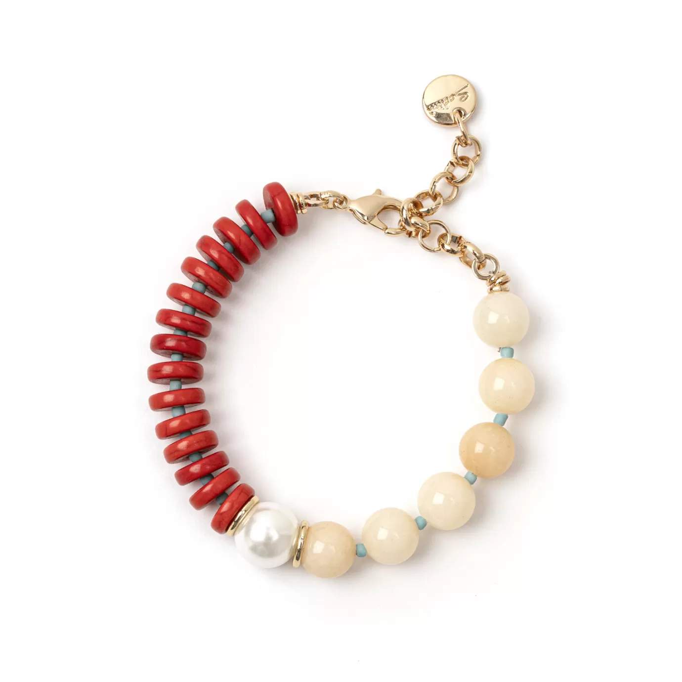 Regolabili>Sodini Bracciale Jane Bianco Off White E Corallo Rosso