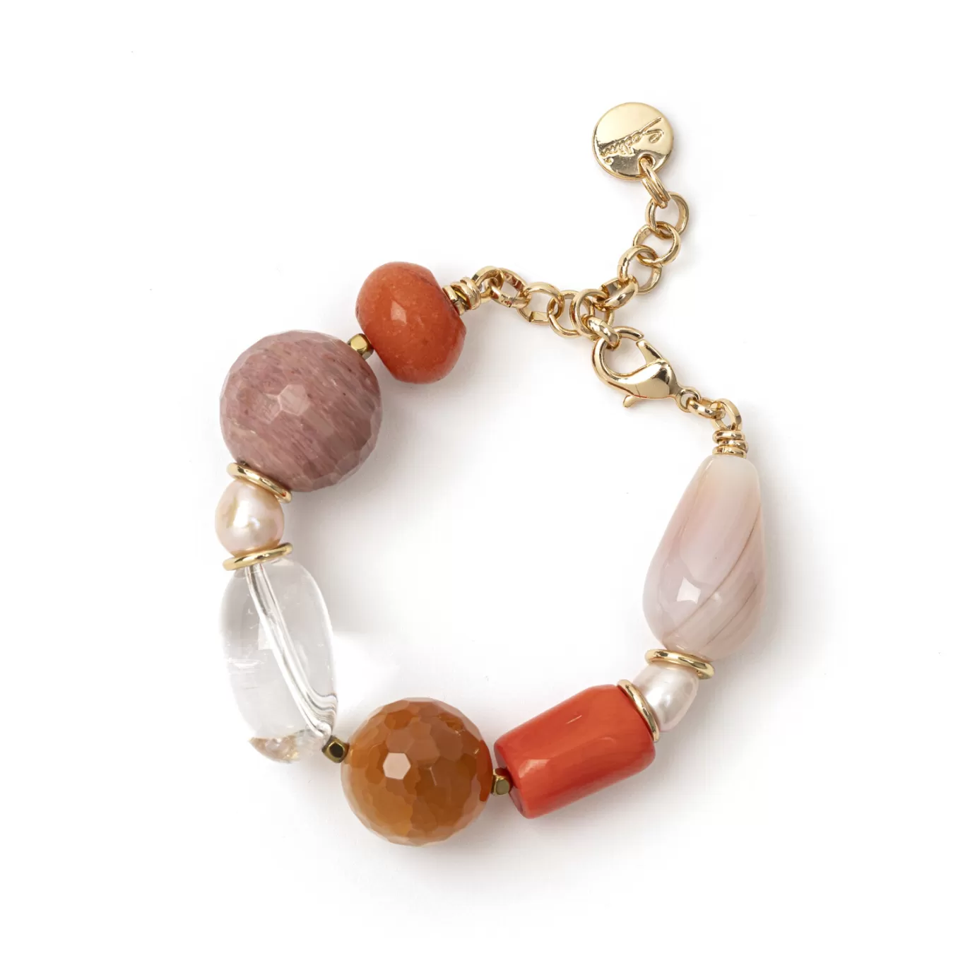 Regolabili>Sodini Bracciale Jane Con Agata, Pietra Del Sole E Perle Naturali Multicolor