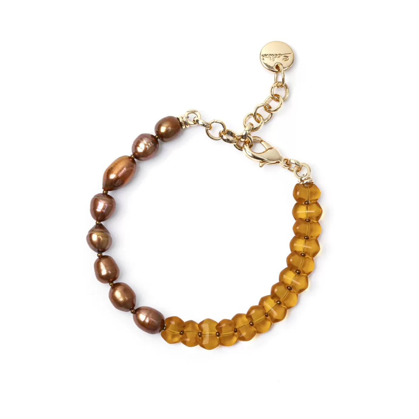 Regolabili>Sodini Bracciale Jane Con Perle Naturali Arancio