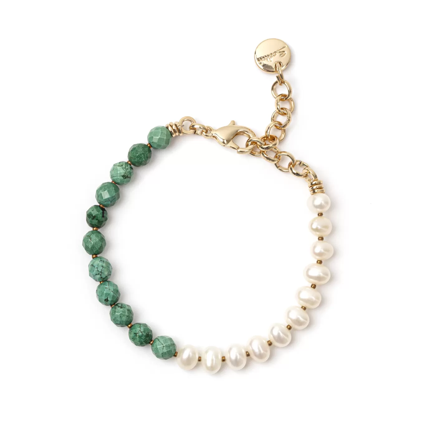 Regolabili>Sodini Bracciale Jane Con Turchese E Perle Di Fiume Verde