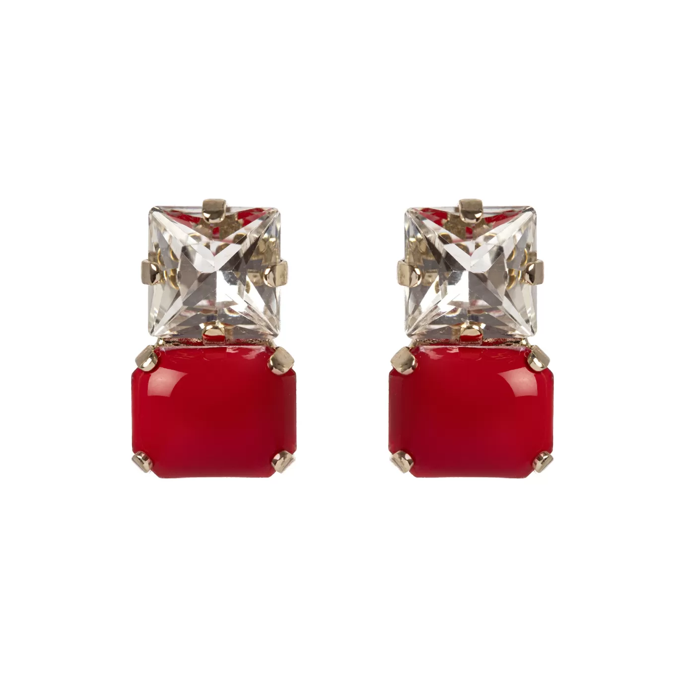 Perno>Sodini Orecchini Cabochon E Zircone Faville Rosso